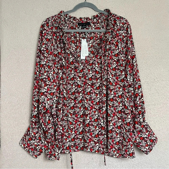 Sanctuary Floral Peasant Top Blouse-Red, Pink & White-Women’s 1X-Cottagecore-NEW - Picture 2 of 13